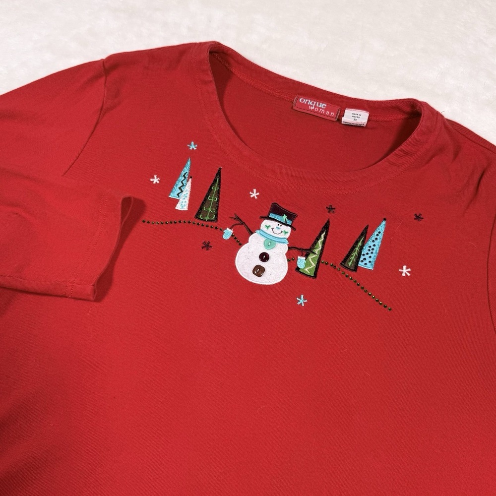 Onque Woman 2X Christmas Snowman Holiday Embroidered Pullover Top